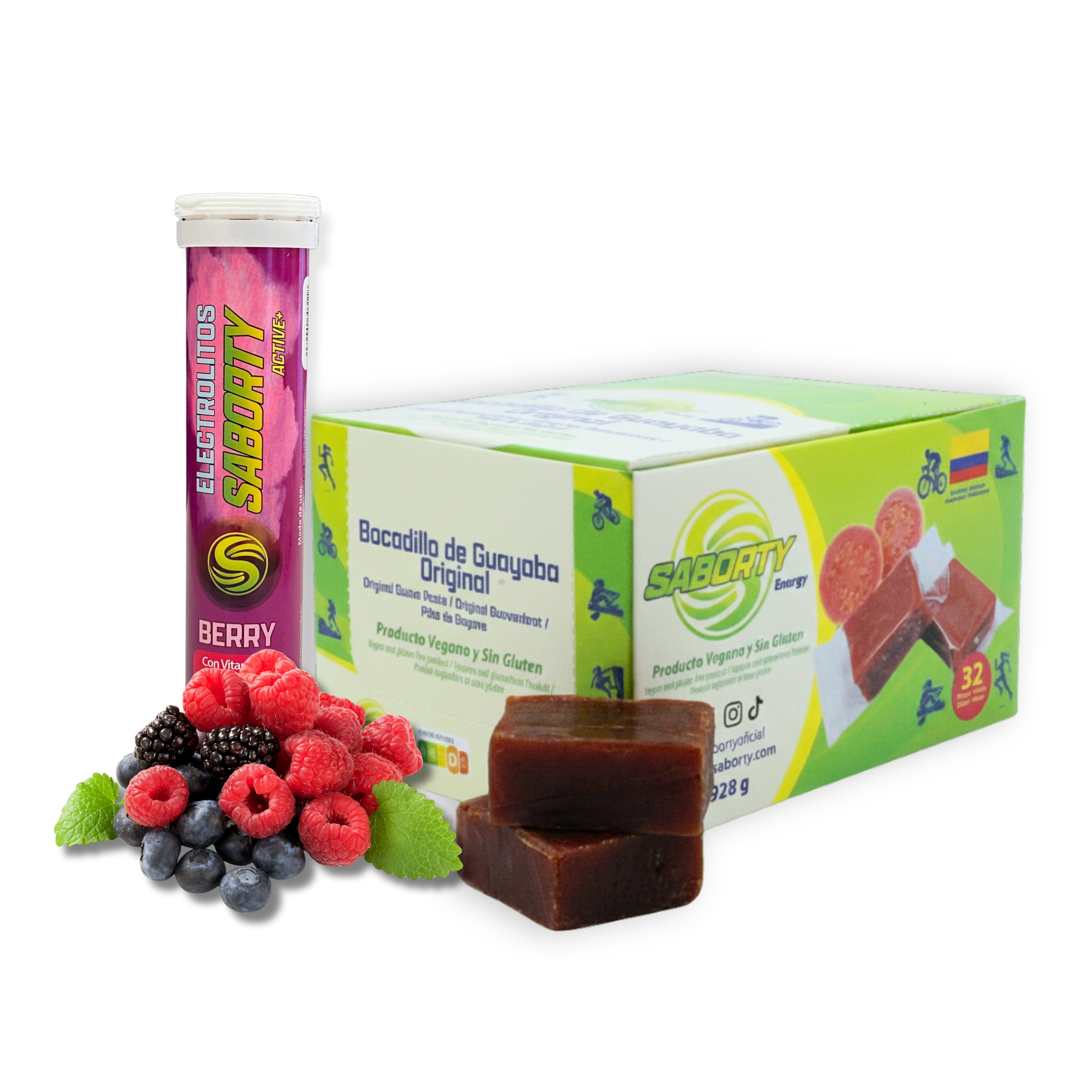 Pack Rendimiento Saborty: Bocadillo de Guayaba (Gel Sólido) + Electrolitos Active+